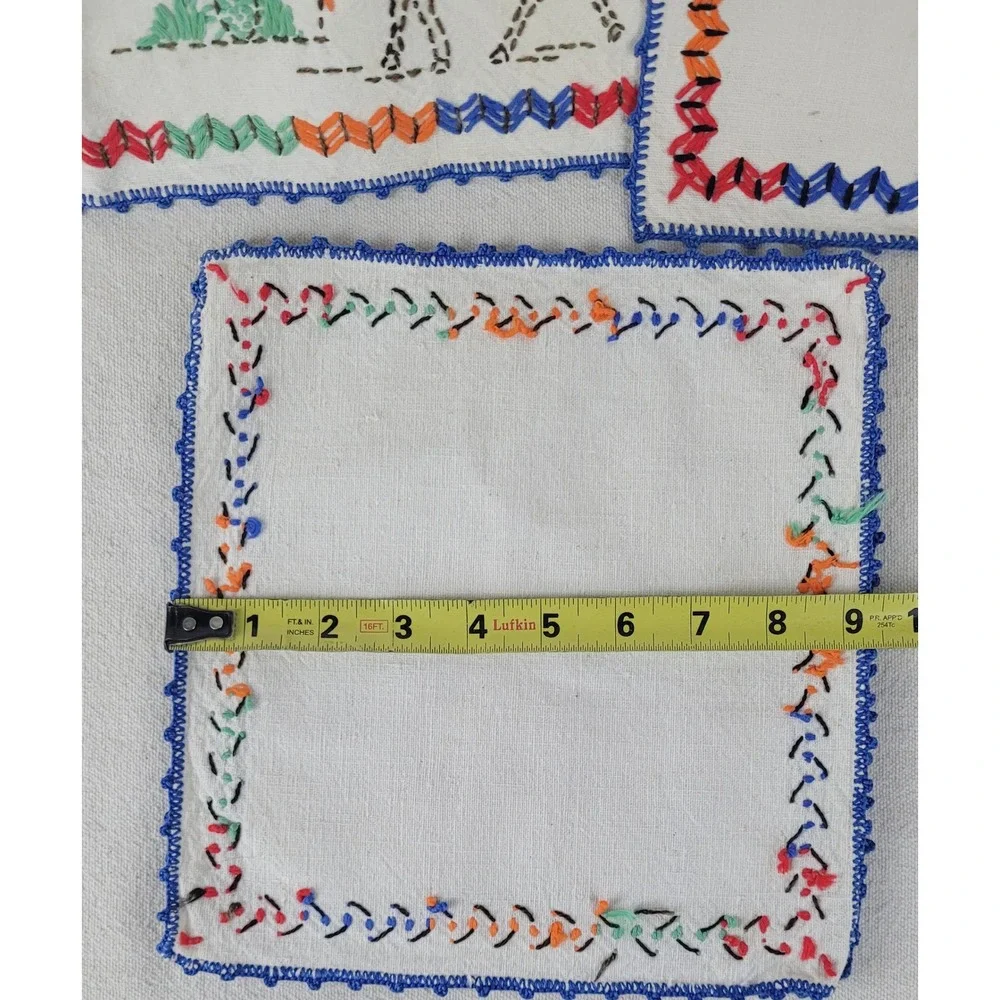 Vintage Mexican Hand Embroidered Table Linen Set 5pc Siesta‎ Donkey Folk Art